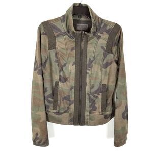 Marrakech Anthropologie Women Green Camo Soft Moto Jacket Sz M Zip Up